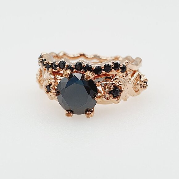 🍁  14k Gold Plated Black CZ Wedding Ring for Women, FB16FA1127 - Picture 4 of 4